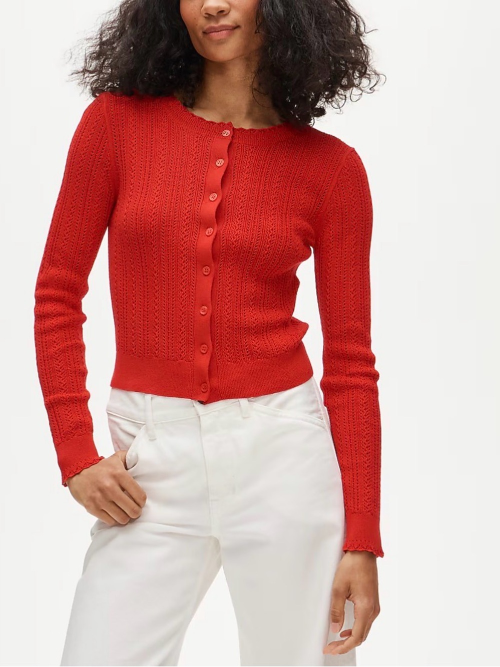 J.Crew Jackie Pointelle Cardigan NWT Premium Ultra-Fine Cotton Red Size L